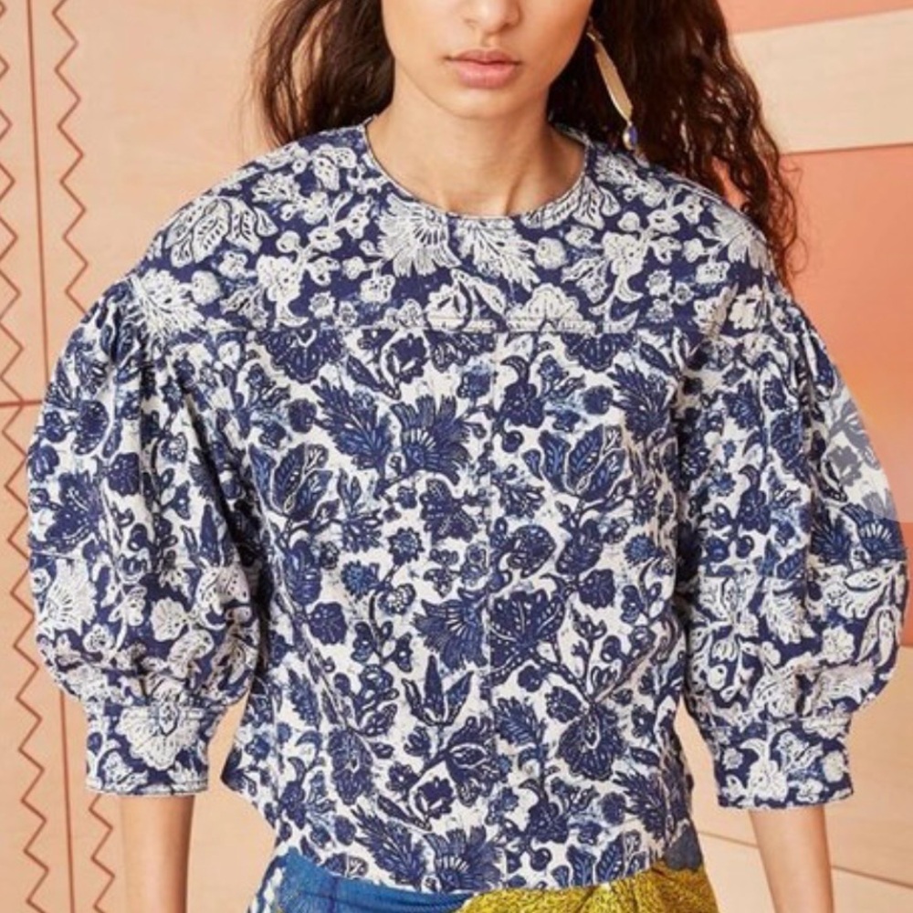 NWT Ulla Johnson Floral Denim Top Sz 6